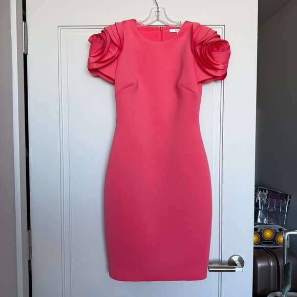 Badgley Mischka Pink Mini Dress with Floral Accents